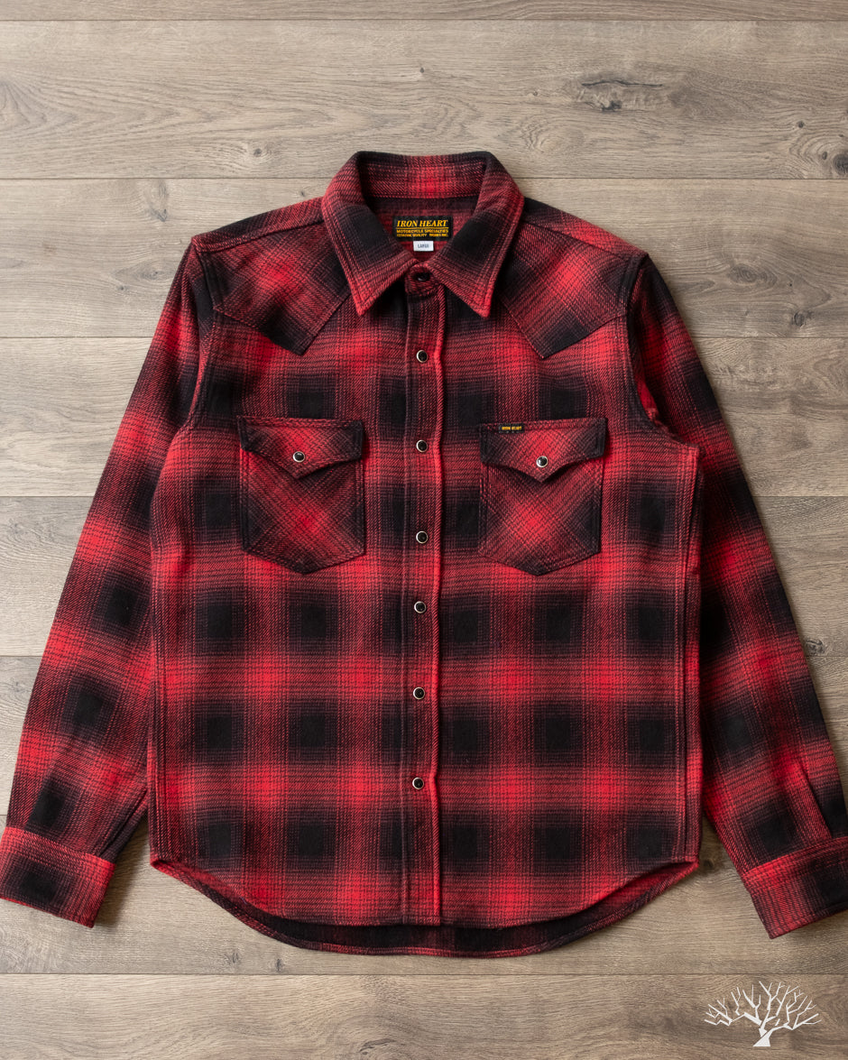 IHSH-264-RED - UHF Ombré Check Western Shirt - Red/Black