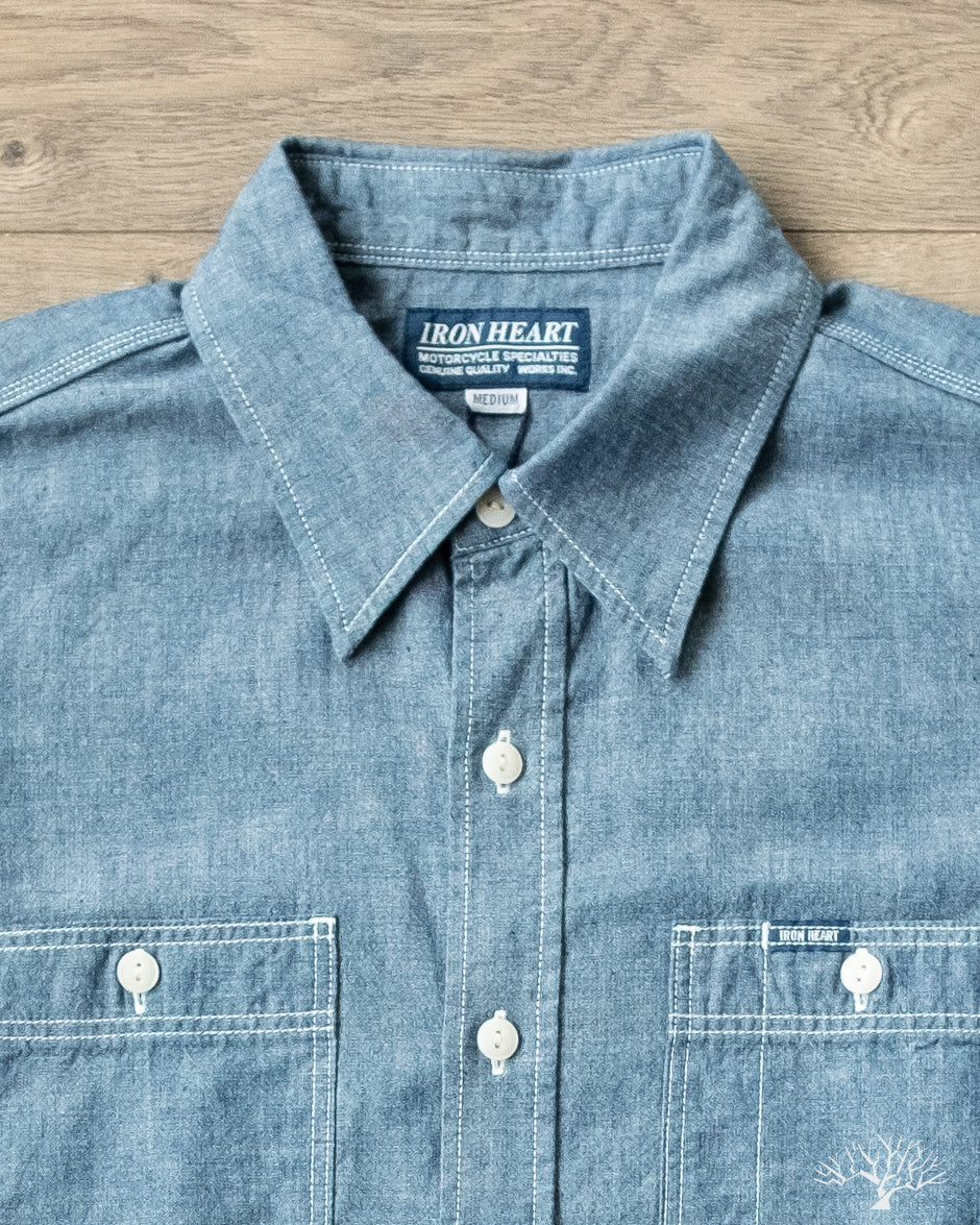 Iron Heart IHSH-285-IND 5.5oz Selvedge Chambray Short Sleeve Work Shir