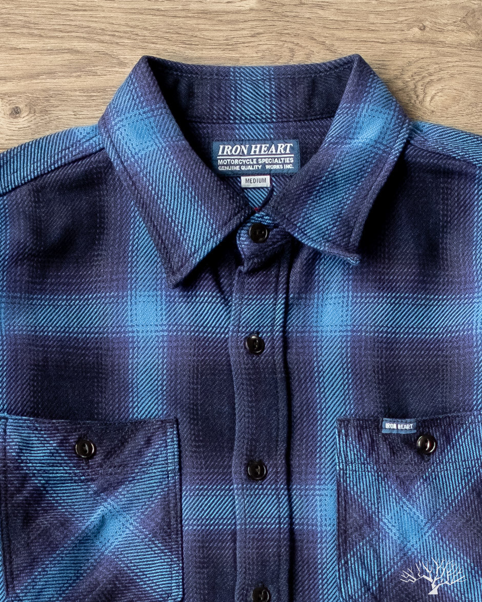 IHSH-349-IND - 9oz Selvedge Ombré Check Work Shirt - Indigo