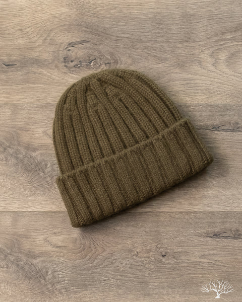 Cashmere 2x2 Rib Watch Cap - Olive