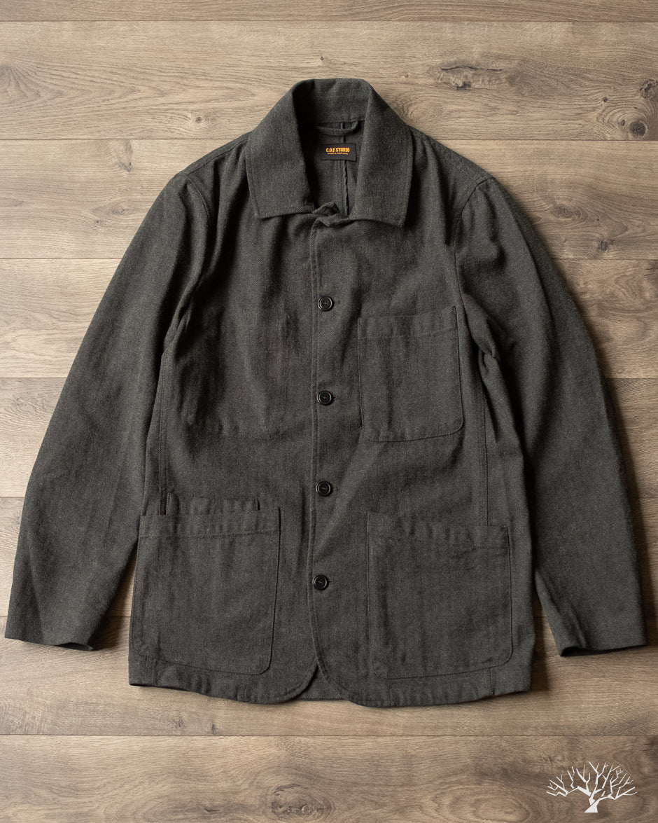 C.O.F. Studio Brewer Jacket - Herringbone Cotton Wool Forest Green