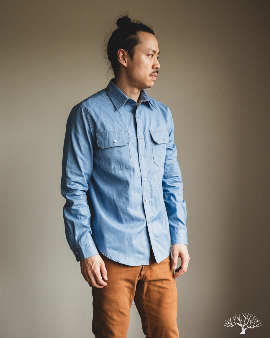 Dehen 1920 Drover Shirt - Light Indigo Chambray