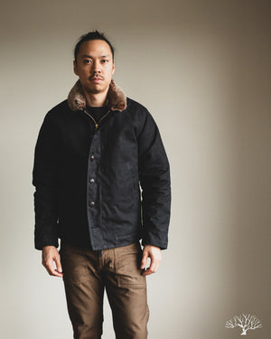 Dehen 1920 N-1 Deck Jacket - Black Waxed Canvas Kodiak Mouton (Modified)