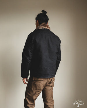 Dehen 1920 N-1 Deck Jacket - Black Waxed Canvas Kodiak Mouton (Modified)