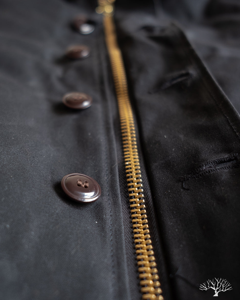 Dehen 1920 N-1 Deck Jacket - Black Waxed Canvas Kodiak Mouton (Modified)