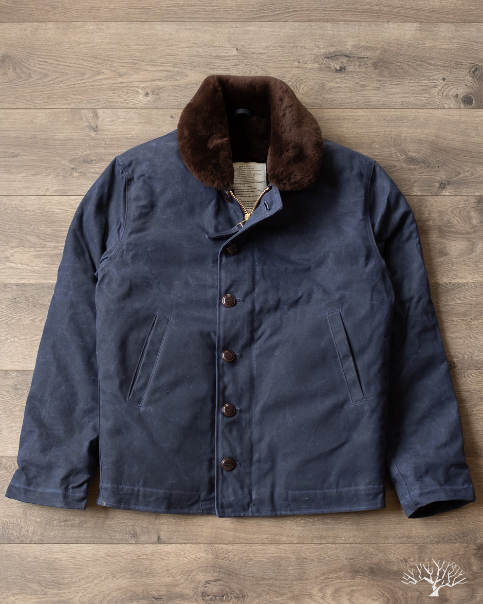 Dehen 1920 N-1 Deck Jacket - Navy Waxed Canvas Brown Mouton (Modified)