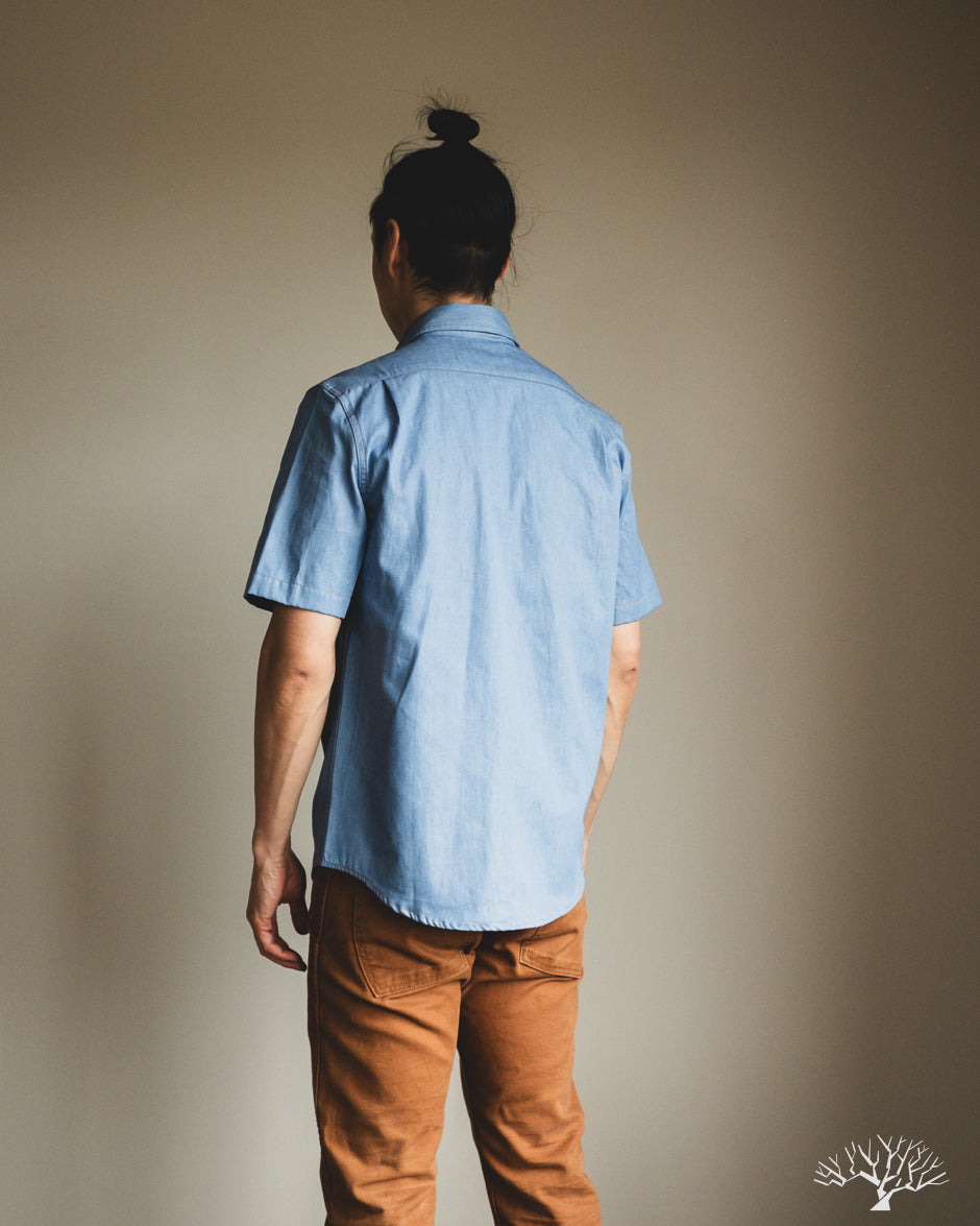 Dehen 1920 Short-Sleeve Drover Shirt - Light Indigo Chambray