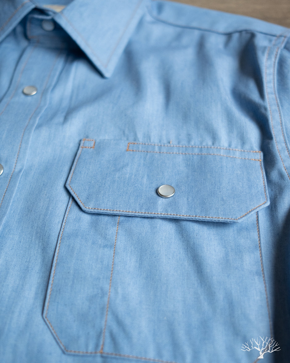 Dehen 1920 Short-Sleeve Drover Shirt - Light Indigo Chambray