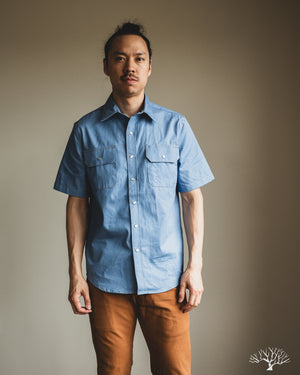 Dehen 1920 Short-Sleeve Drover Shirt - Light Indigo Chambray