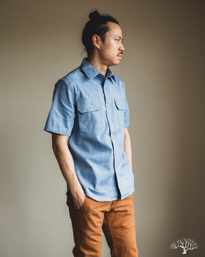 Dehen 1920 Short-Sleeve Drover Shirt - Light Indigo Chambray