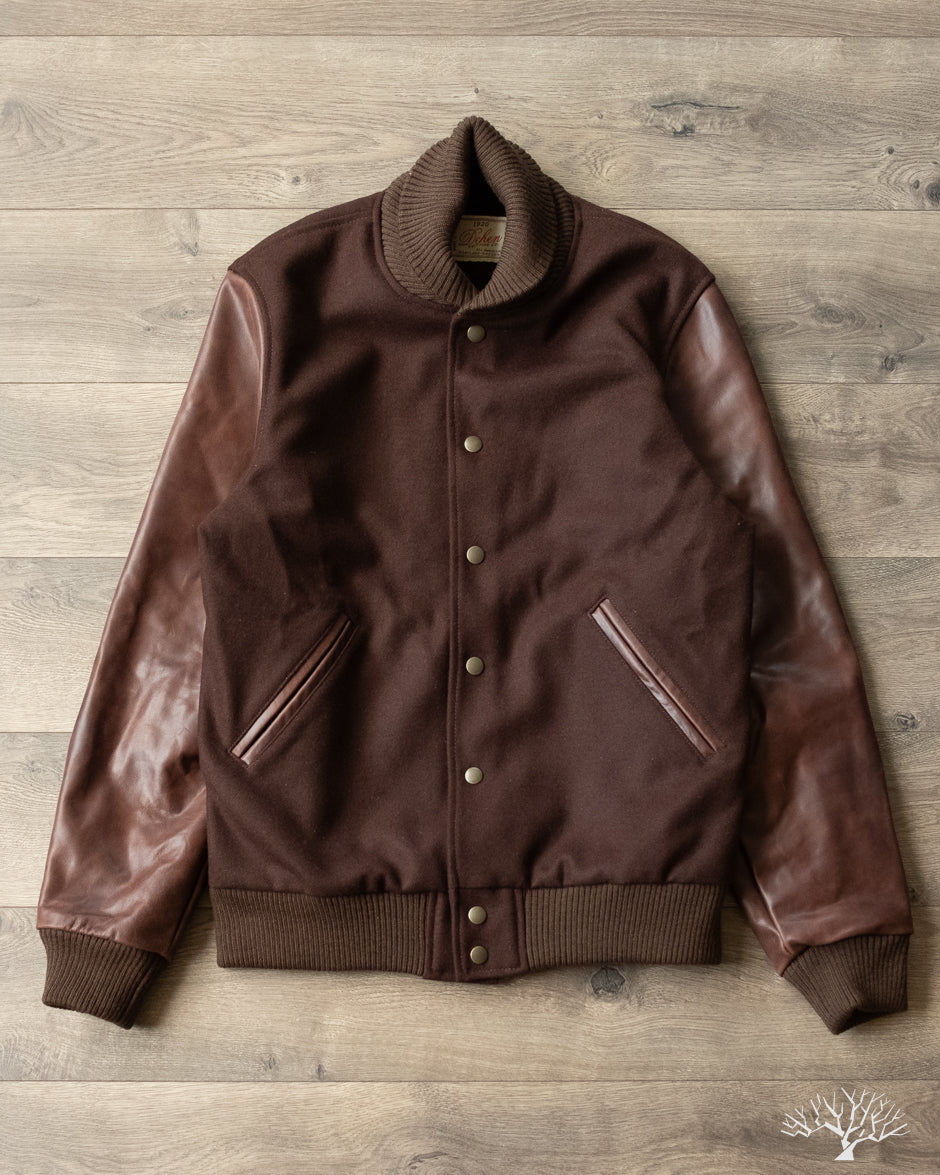 Dehen 1920 Varsity Jacket - Brown Melton / Antique Brandy Leather