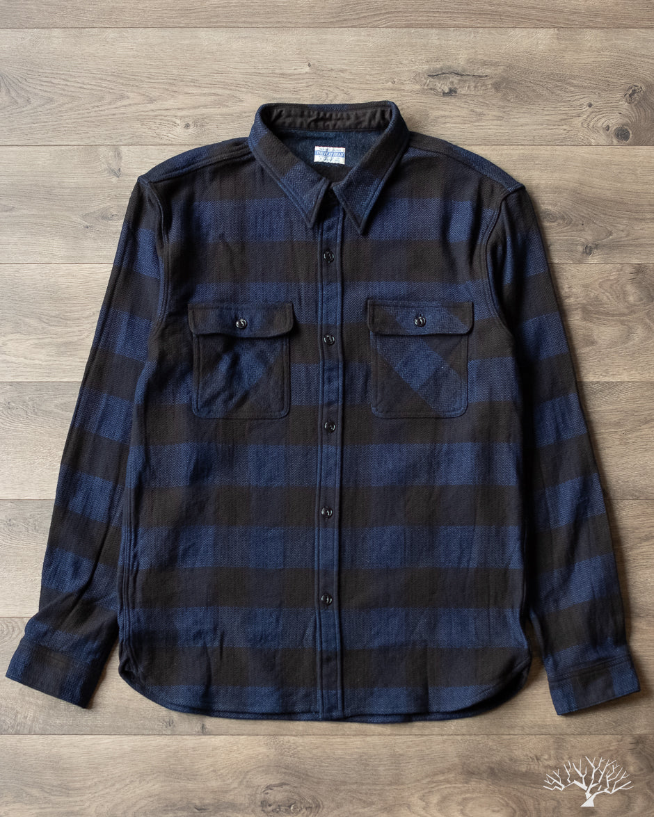 Flat Head FN-SNR-101LSP - Block Check Flannel Shirt - Indigo