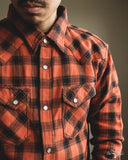 The Flat Head FN-SNW-005L - Ombre Check Flannel Western Shirt - Orange/Black