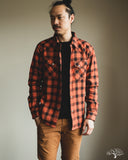 The Flat Head FN-SNW-005L - Ombre Check Flannel Western Shirt - Orange/Black