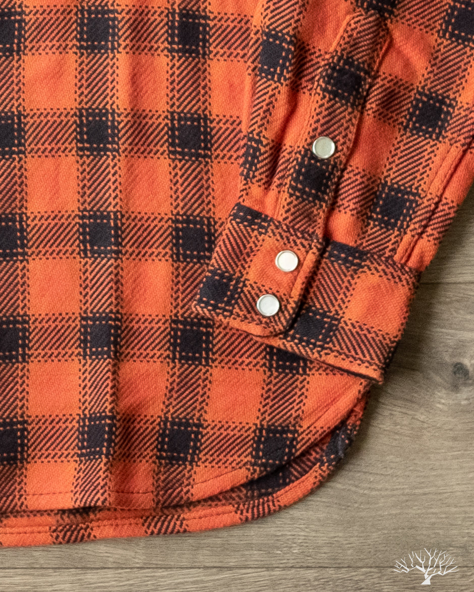 The Flat Head FN-SNW-005L - Ombre Check Flannel Western Shirt - Orange/Black