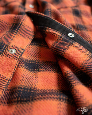 The Flat Head FN-SNW-005L - Ombre Check Flannel Western Shirt - Orange/Black