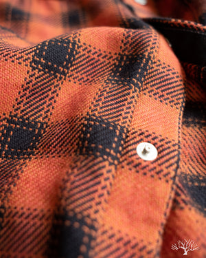 The Flat Head FN-SNW-005L - Ombre Check Flannel Western Shirt - Orange/Black