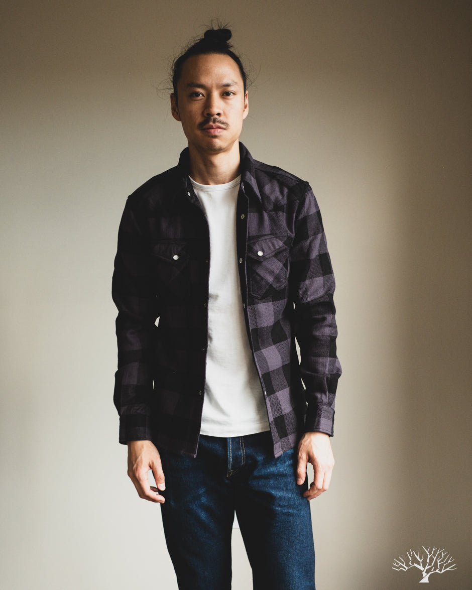 FN-SNW-101L - Block Check Flannel Western Shirt - Grey/Black