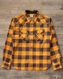 FN-SNW-101L - Block Check Flannel Western Shirt - Orange/Charcoal