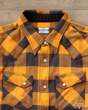 FN-SNW-101L - Block Check Flannel Western Shirt - Orange/Charcoal