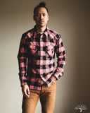 Flat Head FN-SNW-101L - Block Check Flannel Western Shirt - Pink/Black