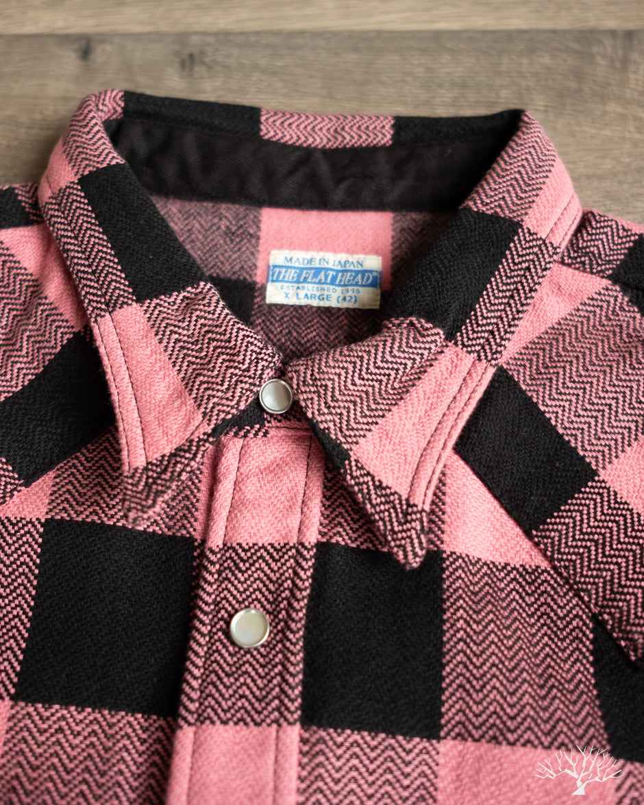 Flat Head FN-SNW-101L - Block Check Flannel Western Shirt - Pink/Black