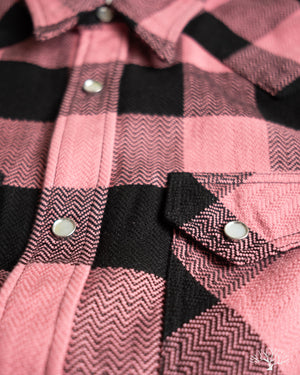 Flat Head FN-SNW-101L - Block Check Flannel Western Shirt - Pink/Black