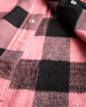 Flat Head FN-SNW-101L - Block Check Flannel Western Shirt - Pink/Black