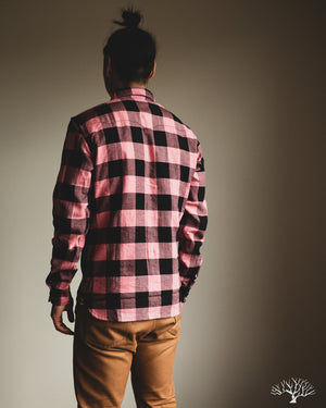 Flat Head FN-SNW-101L - Block Check Flannel Western Shirt - Pink/Black