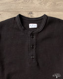 Flat Head FN-THLH-004 - Waffle Knit Henley Thermal - Black