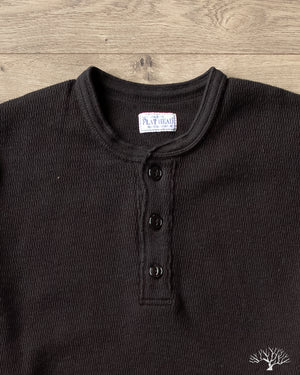 Flat Head FN-THLH-004 - Waffle Knit Henley Thermal - Black