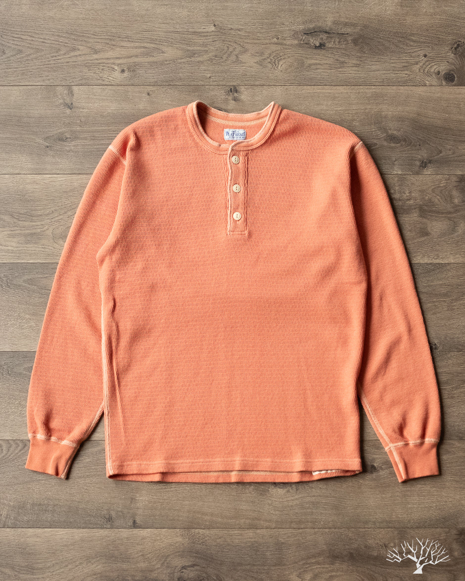 Flat Head FN-THLH-004 - Waffle Knit Henley Thermal - Light Orange