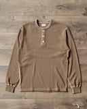 Flat Head FN-THLH-004 - Waffle Knit Henley Thermal - Olive