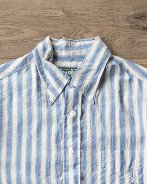 Gitman Vintage Blue Cotton/Ramie Cabana Stripe Long-Sleeve Shirt