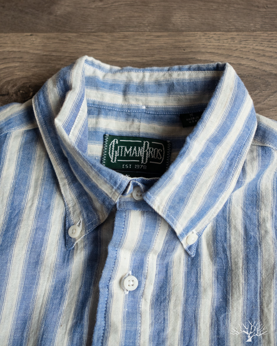 Gitman Vintage Blue Cotton/Ramie Cabana Stripe Long-Sleeve Shirt