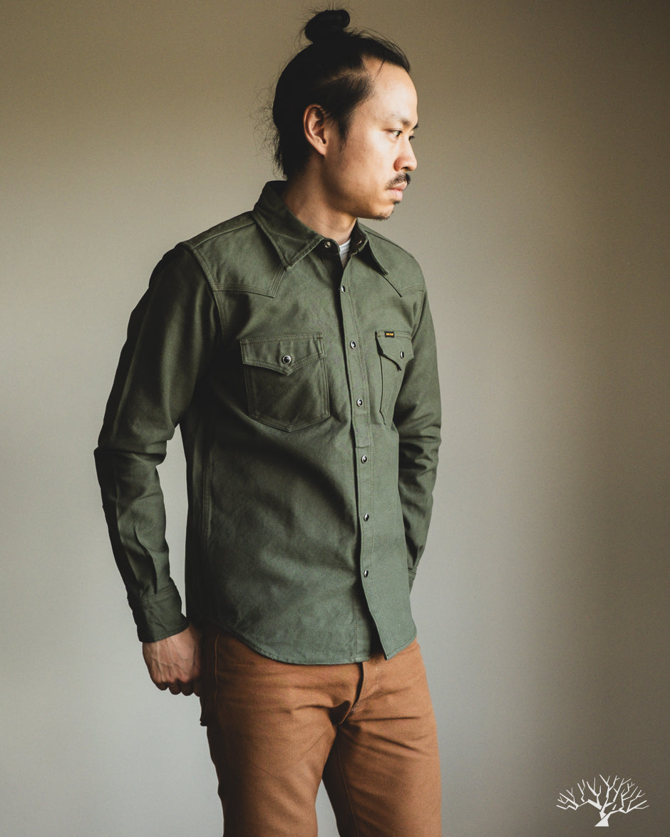 Iron Heart IHSH-235-OLV Military Serge Olive Western Shirt