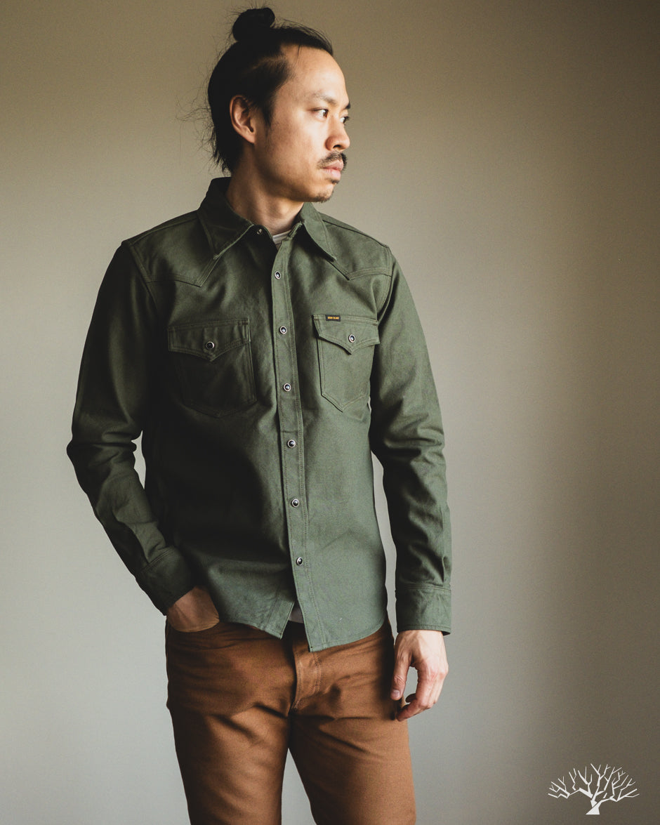 Iron Heart IHSH-235-OLV Military Serge Olive Western Shirt