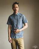 Iron Heart IHSH-285-PIN - 5.5oz Selvedge Pinstripe Chambray Short-Sleeve Work Shirt - Indigo