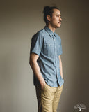 Iron Heart IHSH-285-PIN - 5.5oz Selvedge Pinstripe Chambray Short-Sleeve Work Shirt - Indigo