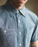 Iron Heart IHSH-285-PIN - 5.5oz Selvedge Pinstripe Chambray Short-Sleeve Work Shirt - Indigo