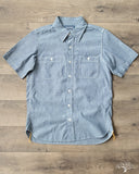 Iron Heart IHSH-285-PIN - 5.5oz Selvedge Pinstripe Chambray Short-Sleeve Work Shirt - Indigo