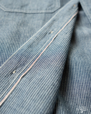 Iron Heart IHSH-285-PIN - 5.5oz Selvedge Pinstripe Chambray Short-Sleeve Work Shirt - Indigo