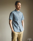 Iron Heart IHSH-285-PIN - 5.5oz Selvedge Pinstripe Chambray Short-Sleeve Work Shirt - Indigo