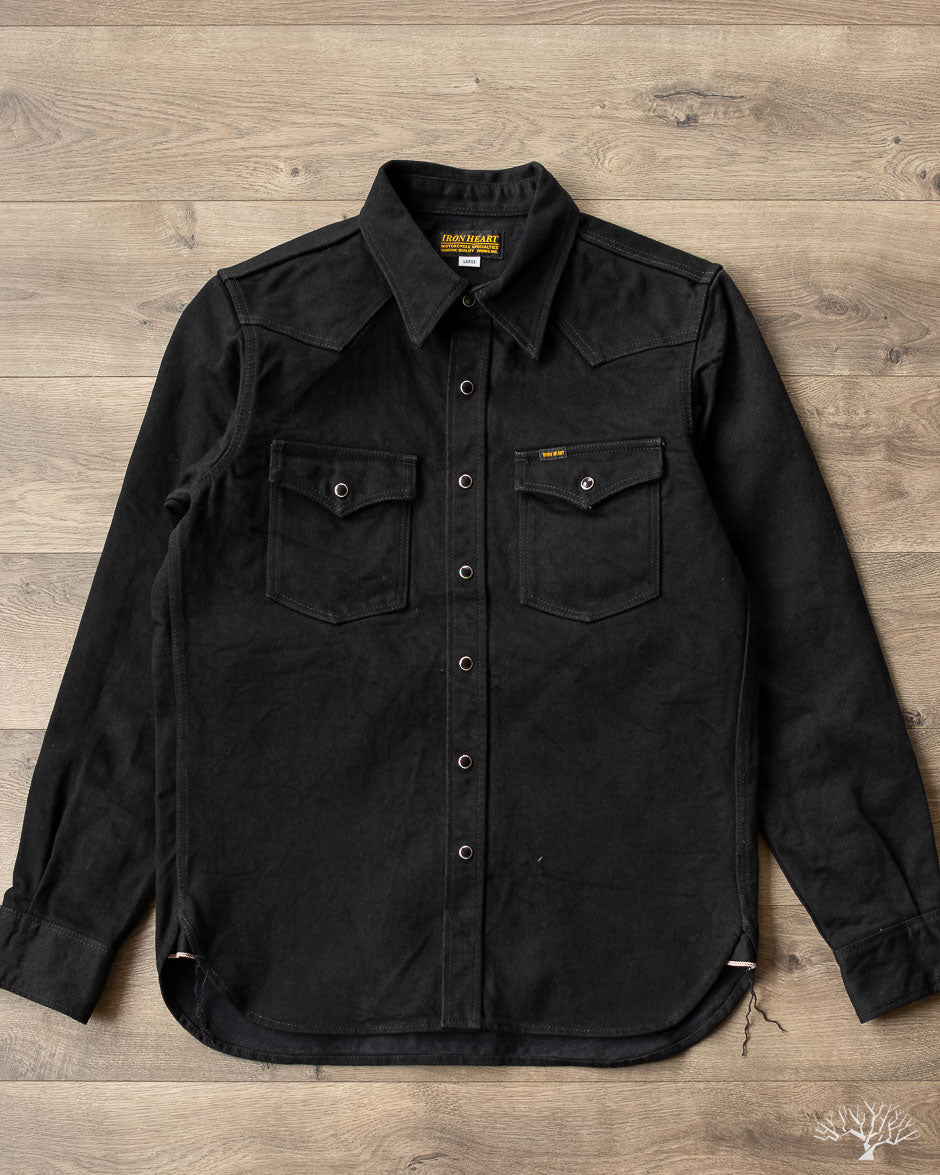 Iron Heart IHSH-295-BB - 14oz Selvedge Denim Western Shirt - Black/Black