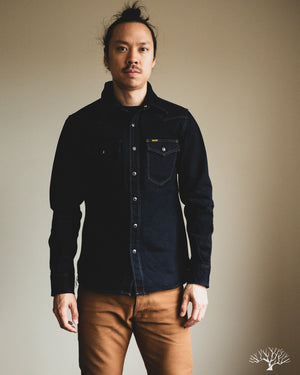 Iron Heart IHSH-295-IB - 14oz Selvedge Denim Western Shirt - Indigo/Black