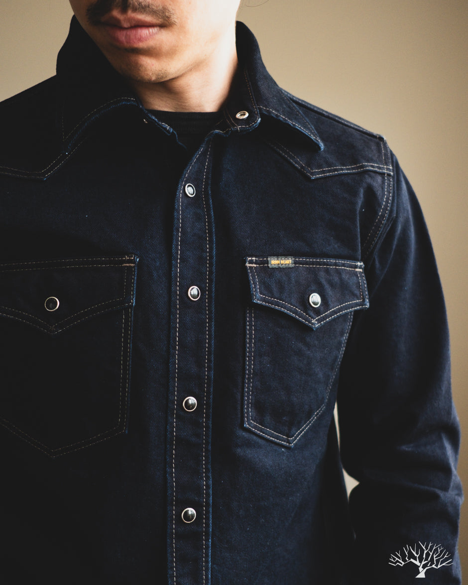 Iron Heart IHSH-295-IB - 14oz Selvedge Denim Western Shirt - Indigo/Black