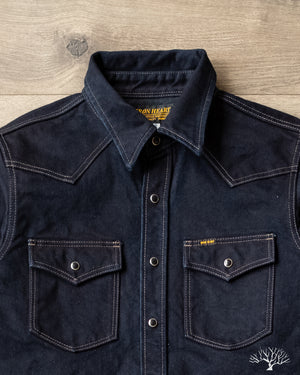 Iron Heart IHSH-295-IB - 14oz Selvedge Denim Western Shirt - Indigo/Black