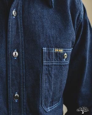 Iron Heart IHSH-353-BLU - 10oz Selvedge Denim Work Shirt - Indigo Overdyed Blue