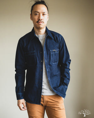 Iron Heart IHSH-353-BLU - 10oz Selvedge Denim Work Shirt - Indigo Overdyed Blue