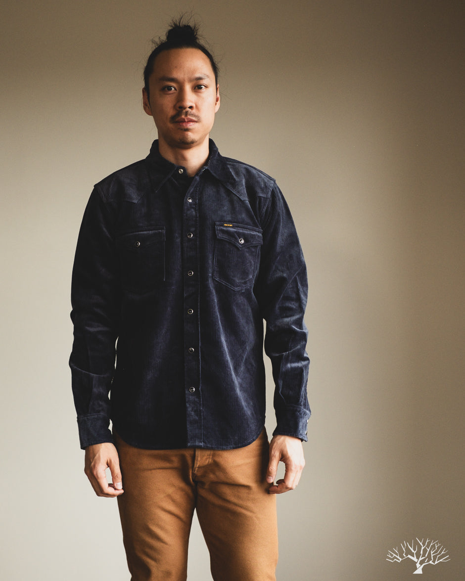 Iron Heart IHSH-398-NAV - 11oz Corduroy Western Shirt - Navy